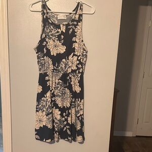 French Grey Navy and Cream Floral Midi Dress